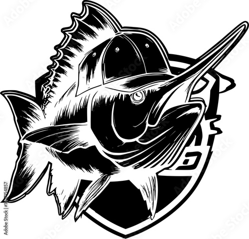 Marlin Mascot Logo with Snapback Hat – Deep Sea Sports Vector