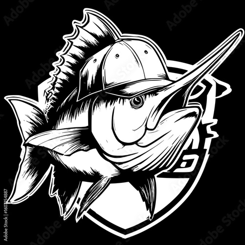Marlin Logo with Snapback Hat – Deep Sea Sports Vector

