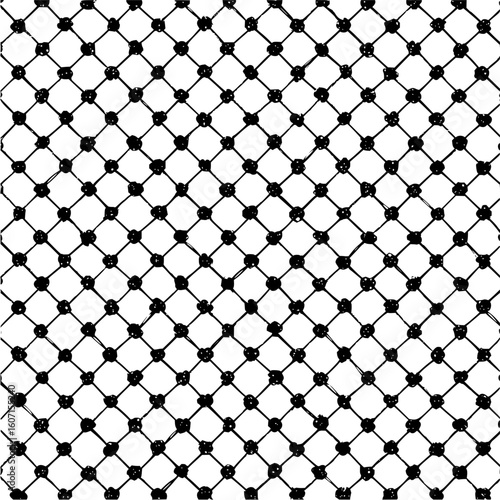 A repeating pattern of black dots connected by lines forming a diamond grid across a white background