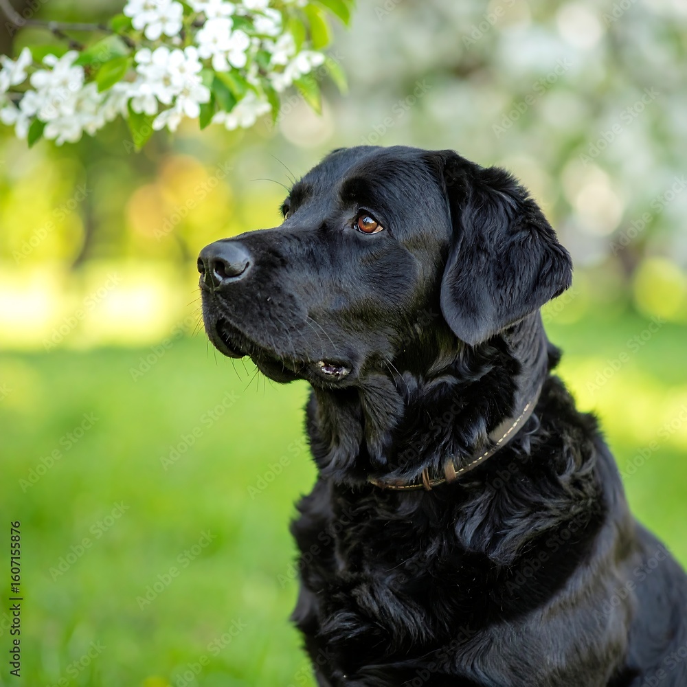 Black Labrador in a Spring Garden Black Labrador in a Spring Garden