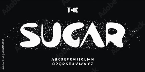 Sugary playful font, bold sprinkled letters, sweet rounded alphabet, fun jelly typeface, candy kids branding typography, festive black and white typographic design. Vector typeset.