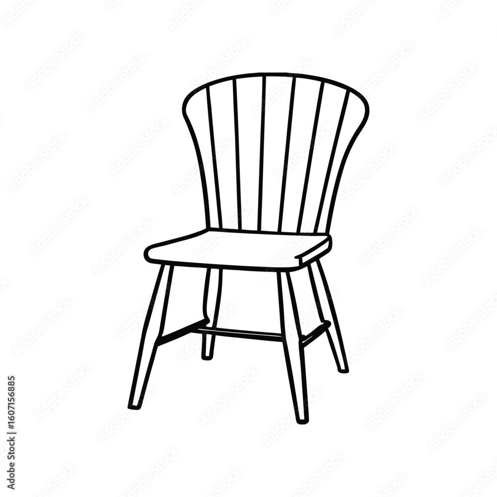 Vector Outline Illustration of Windsor Chair Isolated on White Background