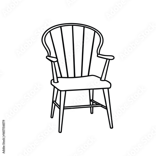 Vector Outline Illustration of Windsor Chair Isolated on White Background