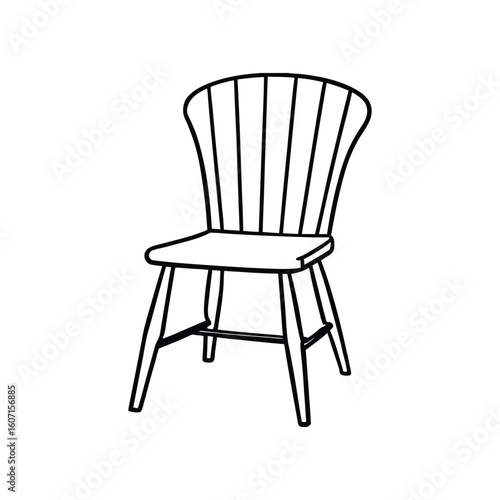 Vector Outline Illustration of Windsor Chair Isolated on White Background