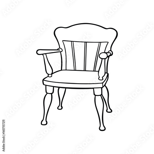 Vector Outline Illustration of Windsor Chair Isolated on White Background