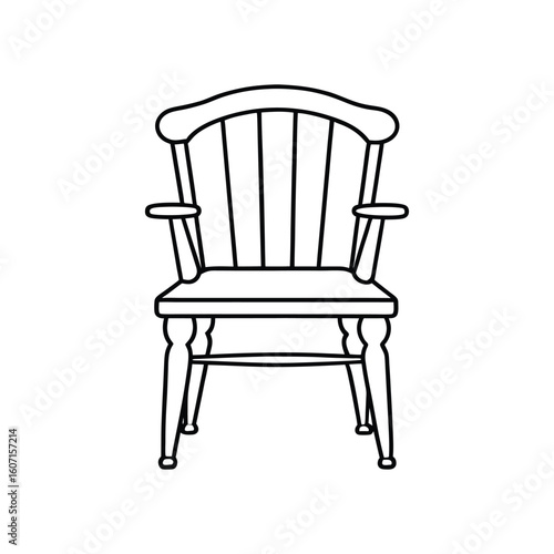 Vector Outline Illustration of Windsor Chair Isolated on White Background