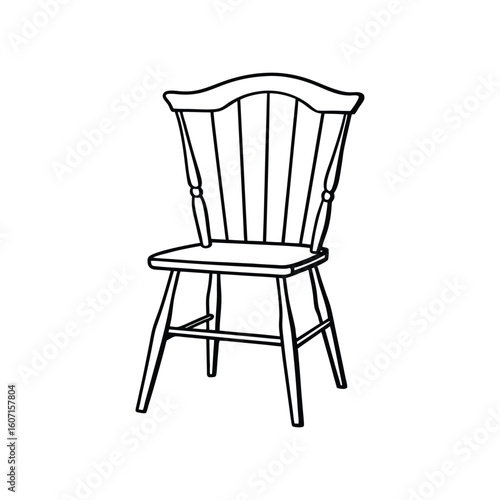 Vector Outline Illustration of Windsor Chair Isolated on White Background