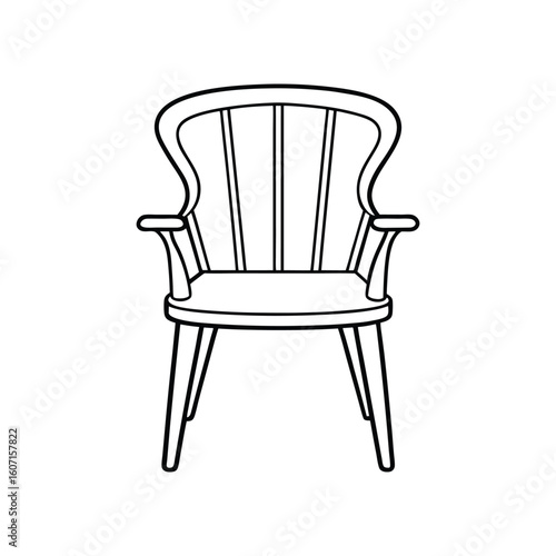 Vector Outline Illustration of Windsor Chair Isolated on White Background
