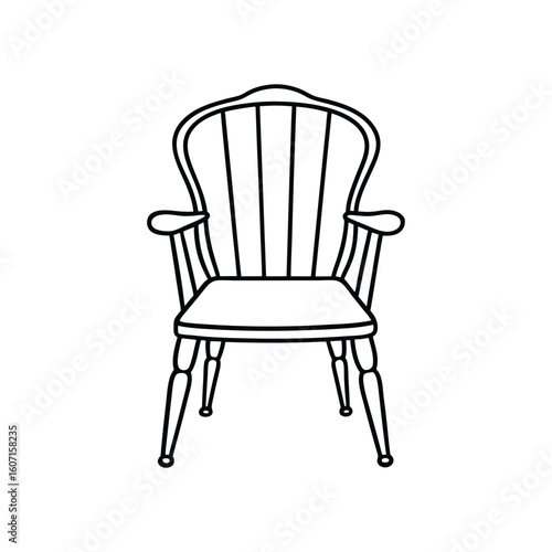 Vector Outline Illustration of Windsor Chair Isolated on White Background