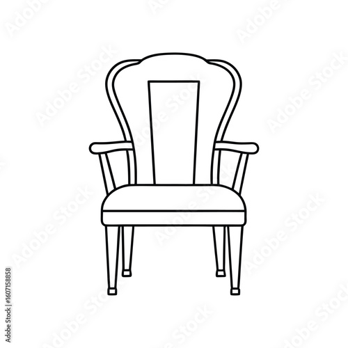 Vector Outline Illustration of Windsor Chair Isolated on White Background