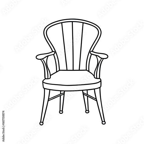 Vector Outline Illustration of Windsor Chair Isolated on White Background