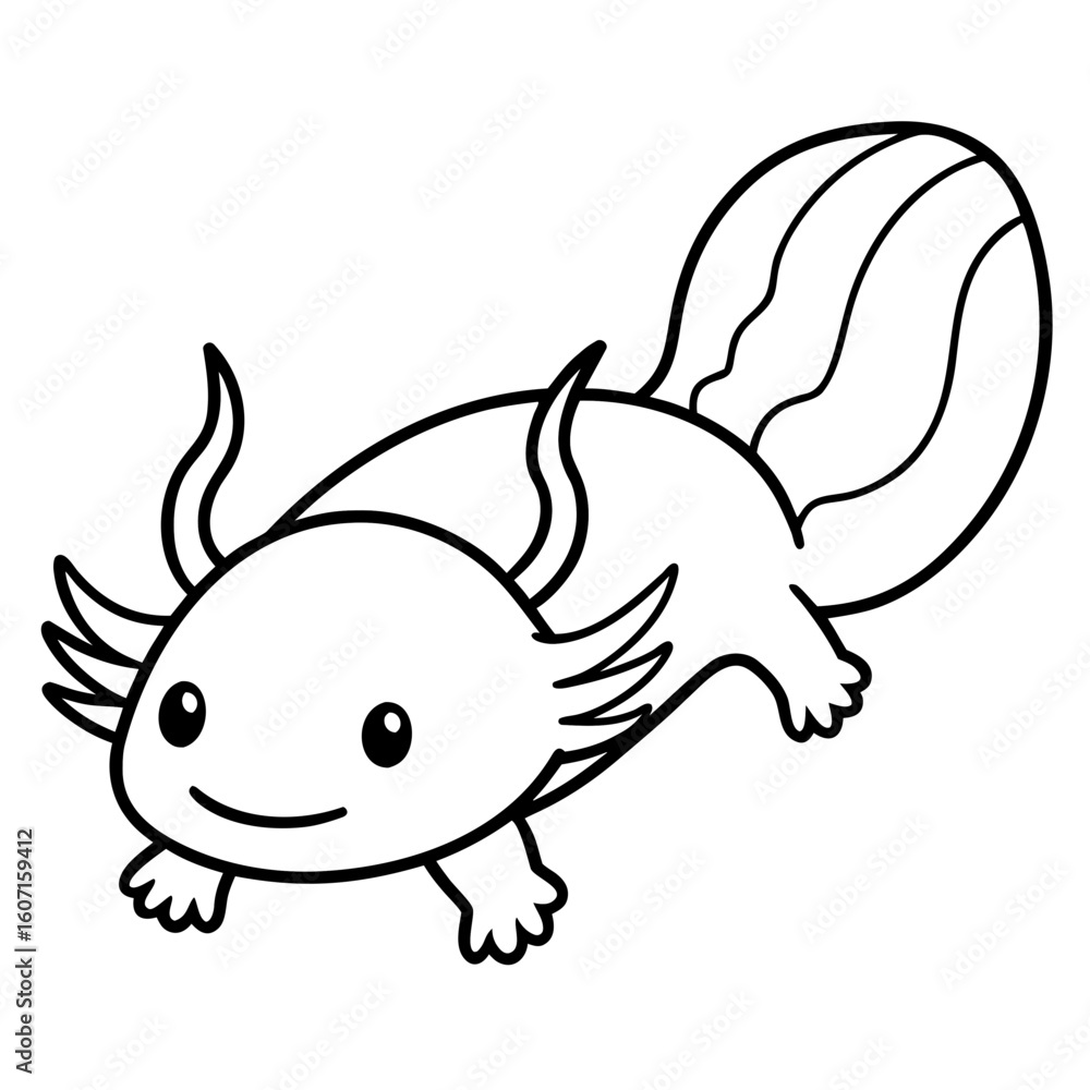 Fototapeta premium Axolotl Kawaii Line Art Vector