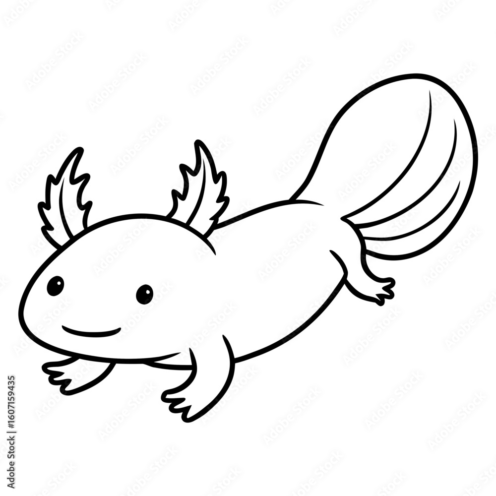 Fototapeta premium Axolotl Kawaii Line Art Vector