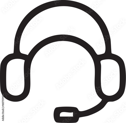A simple black line icon of a headset with a microphone for communication.