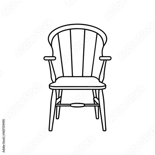 Vector Outline Illustration of Windsor Chair Isolated on White Background