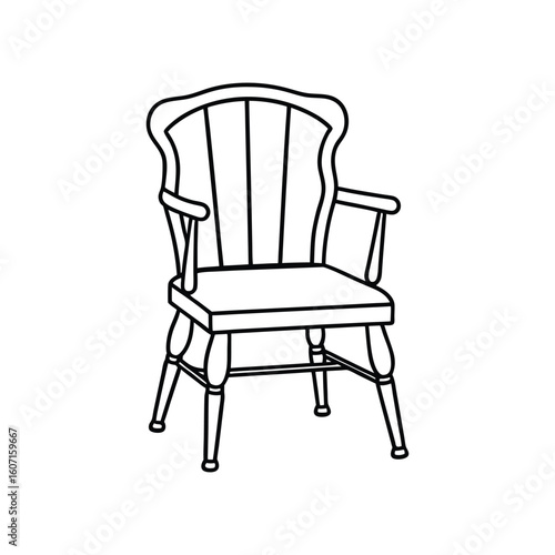 Vector Outline Illustration of Windsor Chair Isolated on White Background