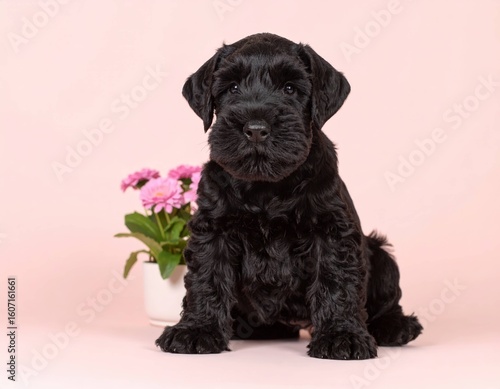 Wallpaper Mural Adorable Cachorro Schnauzer Negro Puro sobre Fondo Rosa, Generated image Torontodigital.ca