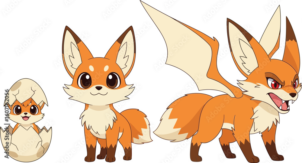 Fototapeta premium Fox evolution stages vector illustration cute animal design for game asset or animation