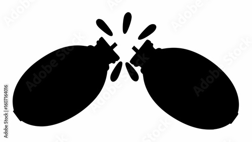 Silhouette image showing two grenades clinking together with burst effect in the middle of them | editable eps vectors