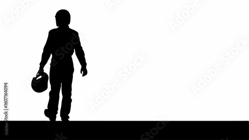 Silhouette of a person in racing suit walking with helmet in hand on a black and white background scene | editable eps vectors