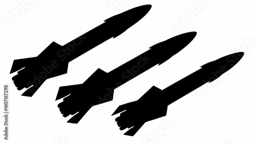 Three black rockets ascending diagonally across a white background in a simple graphic style