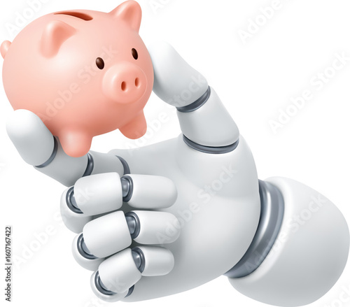 3D Vector Robot Hand Holding Piggy Bank Icon for AI Financial Planning