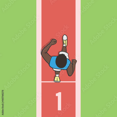 Man running on track wearing shirt top view sport