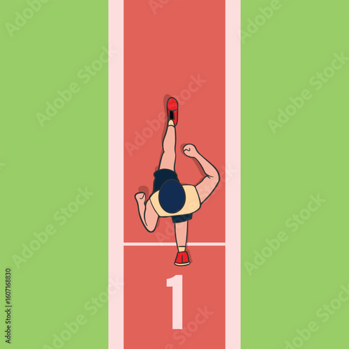 Man running on track wearing shirt top view