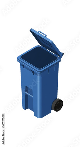 Blue recycling bin symbolizing waste sorting and environmental care.