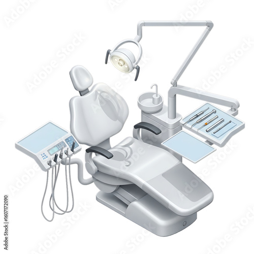 Dental chair with equipment, representing dentistry and oral care.