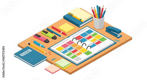 School supplies on a desk, symbol of learning, creativity, and education.