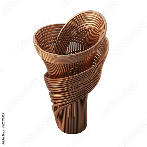 Twisted wooden sculpture, symbolizing modern design or art installation.