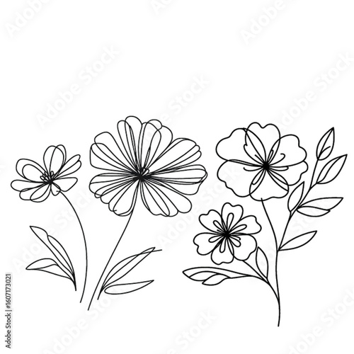 Elegant line art floral design with delicate petals and leaves for stylish decor needs