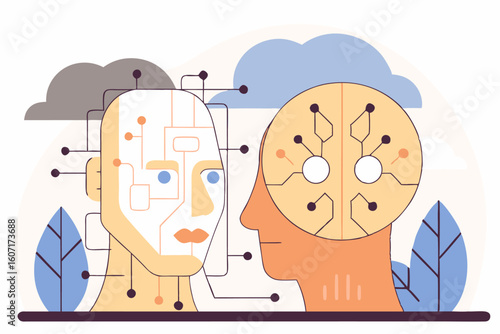 Interakcja człowieka z robotem. Koncepcja przyszłości, sztucznej inteligencji i rozwoju technologii.