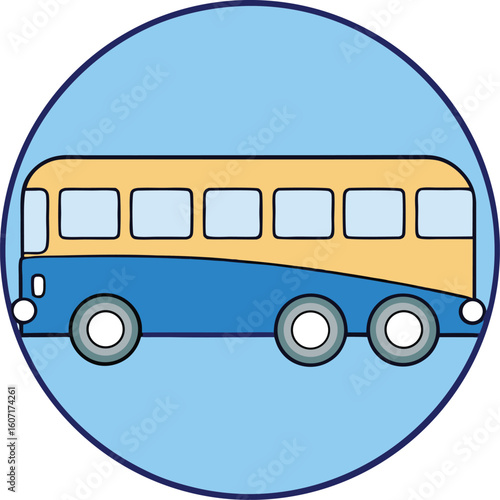 cartoon double decker tour bus in a circle