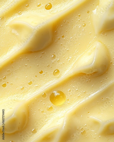 Textured vanilla pudding with Oil Droplets Close-Up