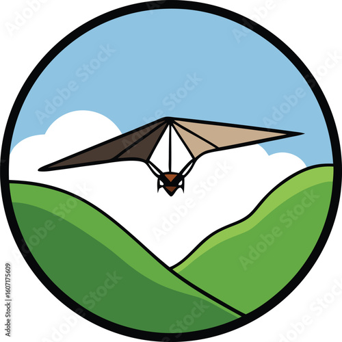 cartoon hang glider over valley in a circle