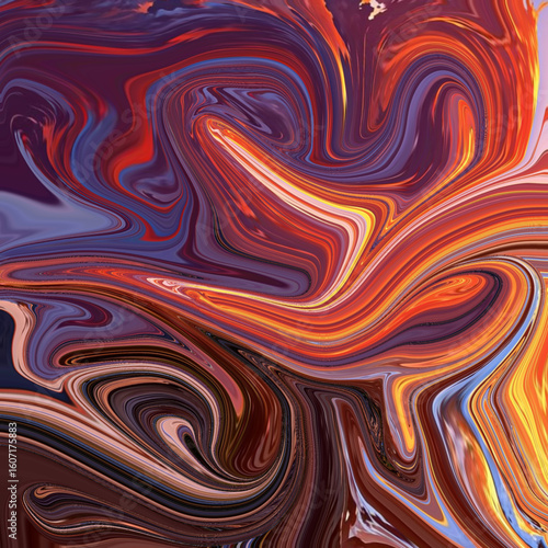 Fiery orange and deep purple swirl pattern mimics the intensity of molten lava, creating a dramatic abstract design full of motion and energy.