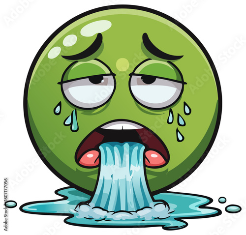 Green emoticon feeling sick and vomiting 