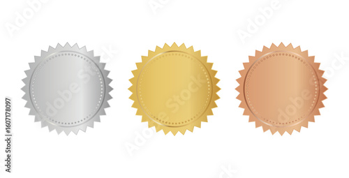 Gold silver bronze medals set vector illustration