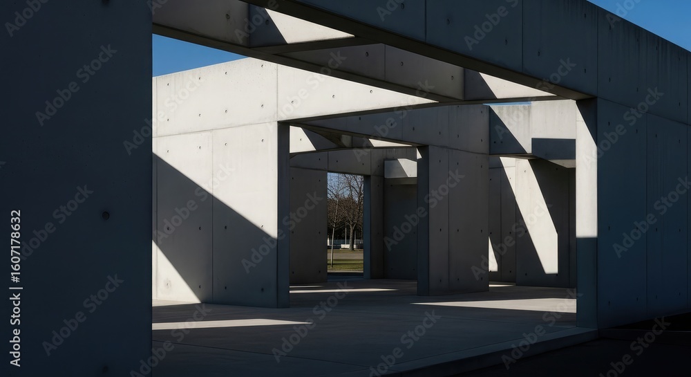 Obraz premium Modern architecture with dramatic sunlight and shadow play