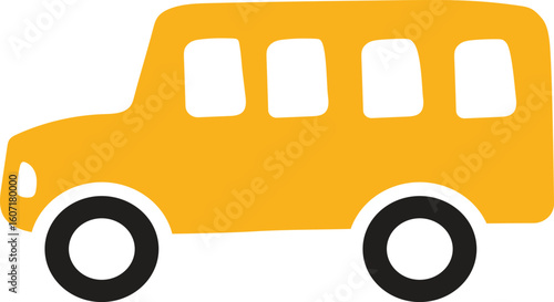 Clean and minimalist vector illustration of a yellow school bus silhouette. Perfect for educational content, school transportation infographics, children’s learning materials, back-to-school campaigns