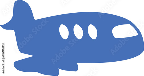 Minimalist vector illustration of a blue airplane silhouette, designed in clean and modern style. Perfect for travel agency branding, aviation-related content, logistics infographics, tourism ads, fli