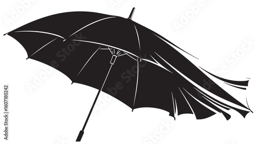 Black umbrella silhouette, windy weather vector illustration