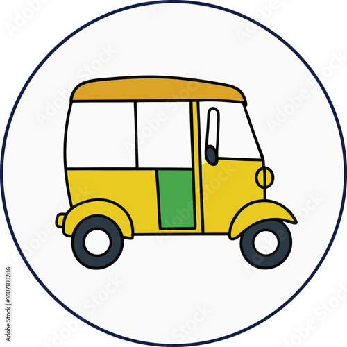 cartoon three wheeled tuk tuk in a circle