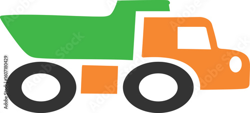 Colorful and playful vector illustration of a toy dump truck, designed for children’s educational materials, construction-themed activities, toy store branding, preschool infographics, mobile games, a