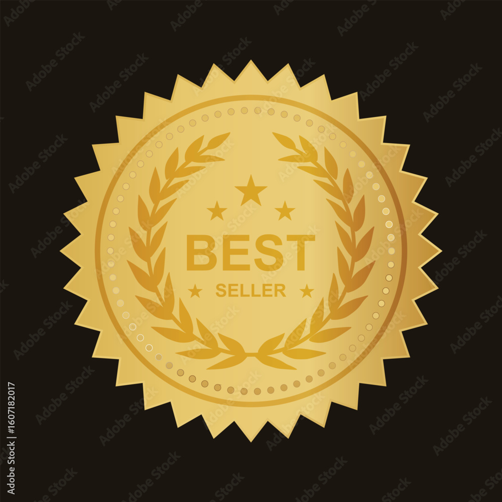 Fototapeta premium Best seller sticker label gold badge laurel