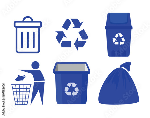 Blue bin recycle bags waste isolated white
