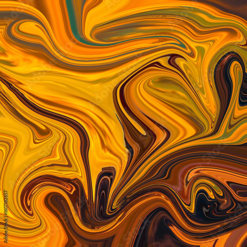 Dynamic golden swirls of abstract paint blending warm browns and yellows in a fluid motion. Great for backgrounds or expressive digital compositions.