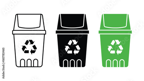 Trash recycle can set outline black green